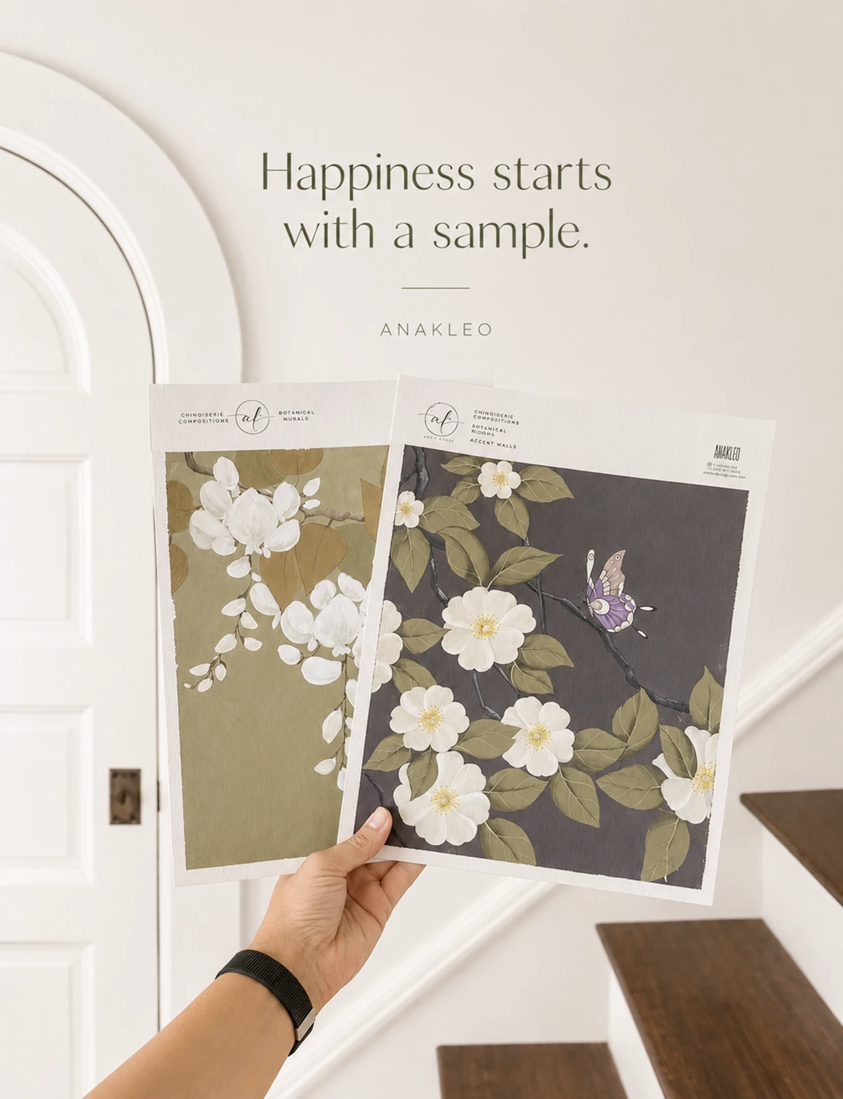 AnaKleo Studio custom wallpaper and hand-painted wall art samples for interior design projects