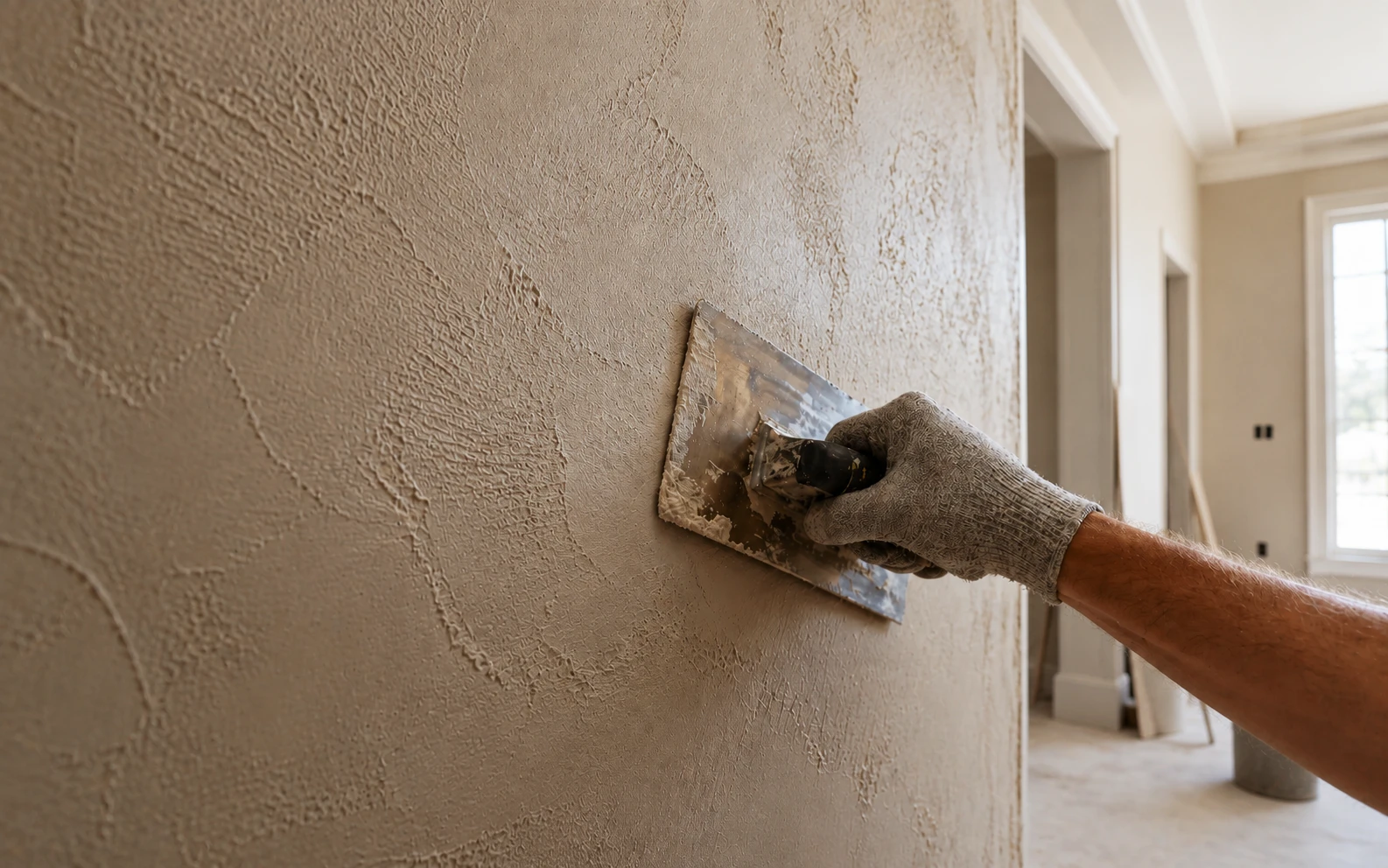 Decorative plaster wall showing handcrafted texture and finish development by Ana Kleo