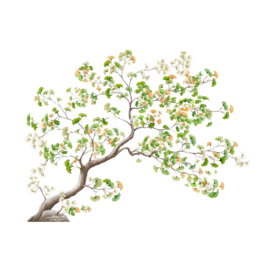 Hand-painted ginkgo chinoiserie tree for a custom luxury wall mural by Ana Kleo